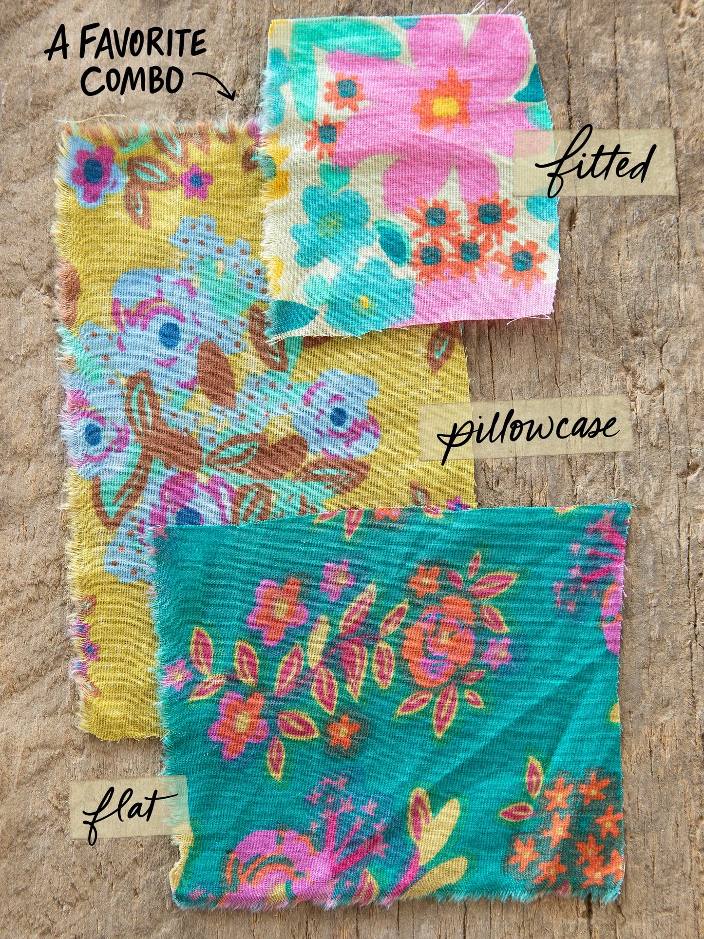 Mix & Match Cotton Flat Sheet - Teal Bouquet Blooms