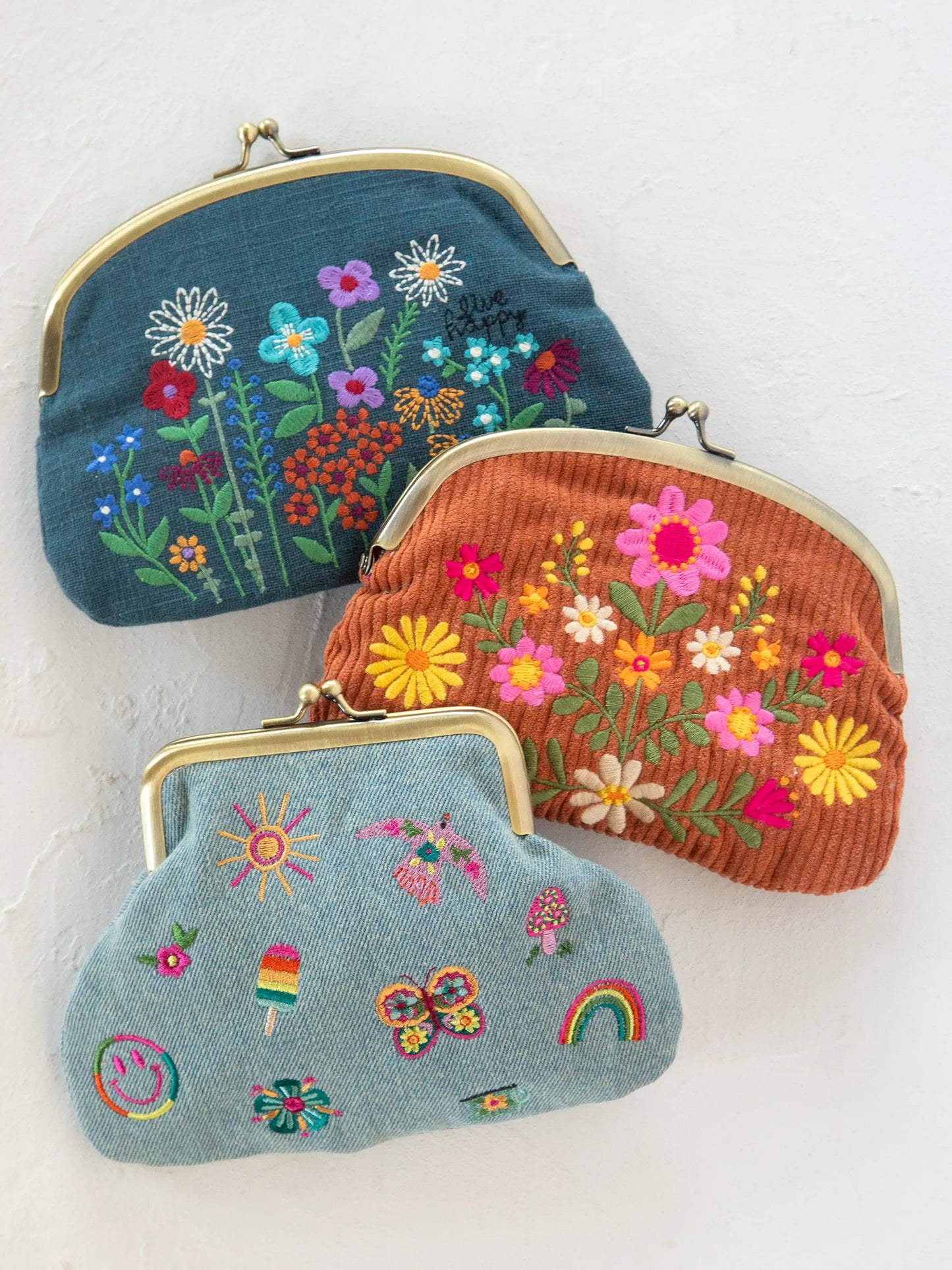 Embroidered  Coin Purse - Denim