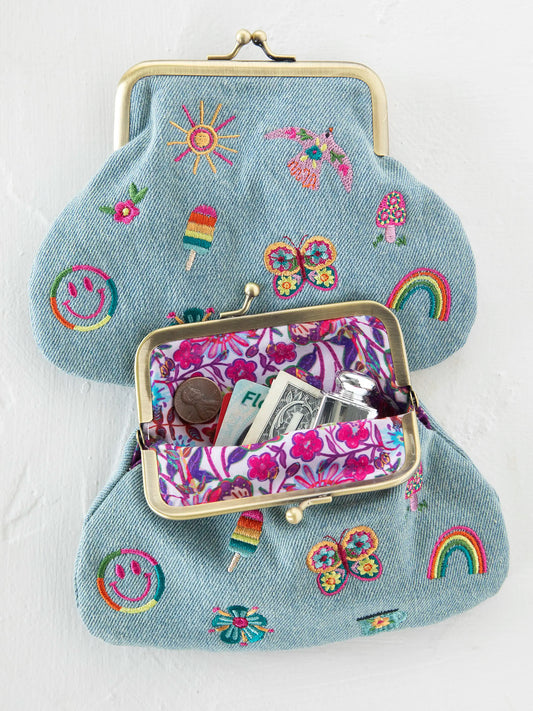 Embroidered  Coin Purse - Denim