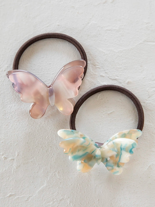 Butterfly Hair Ties, Set of 2 - Purple & Cream
