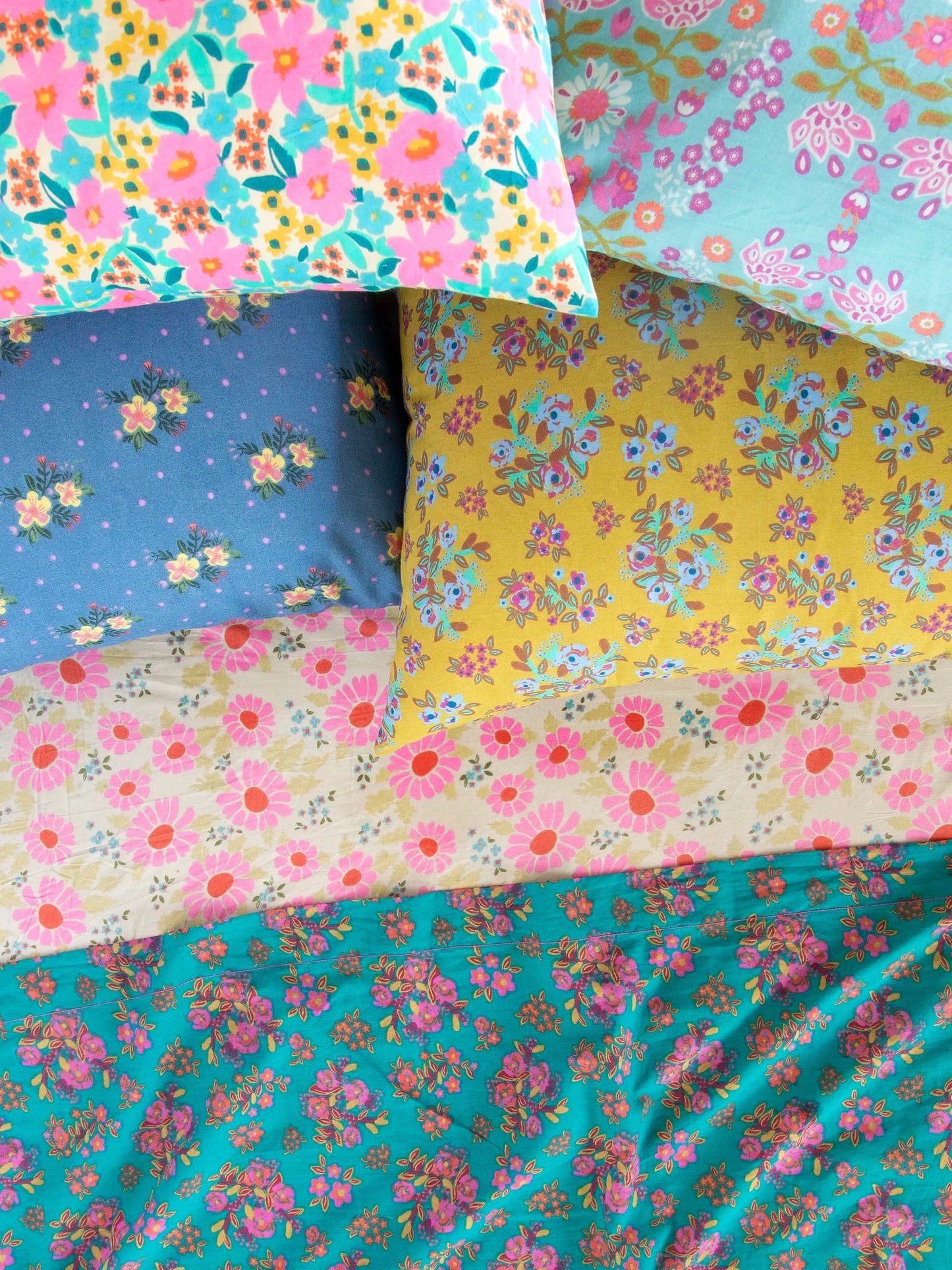 Mix & Match Cotton Flat Sheet - Teal Bouquet Blooms