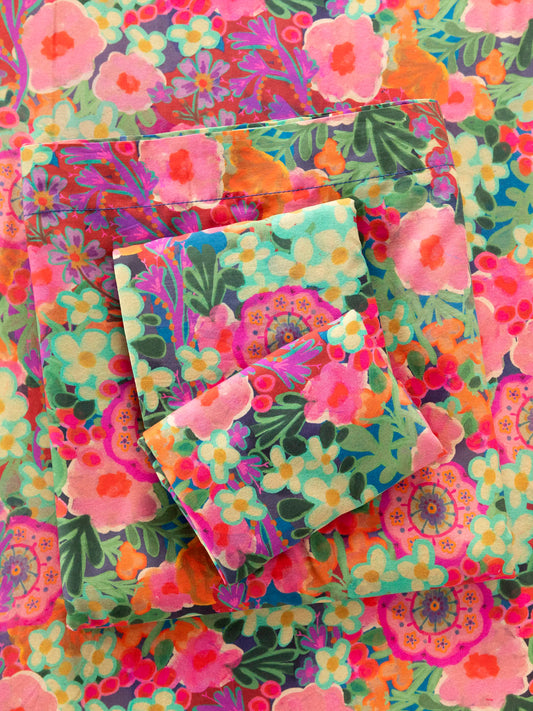 Soft Cotton Sheet Set - Pink Painted Garden