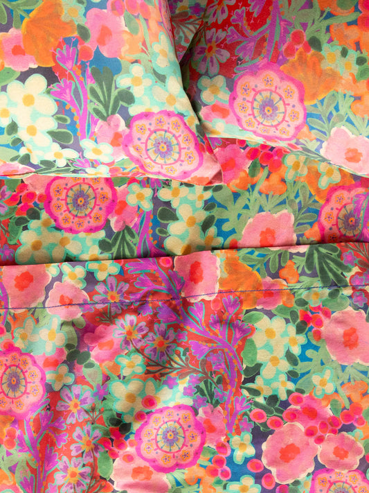 Soft Cotton Sheet Set - Pink Painted Garden