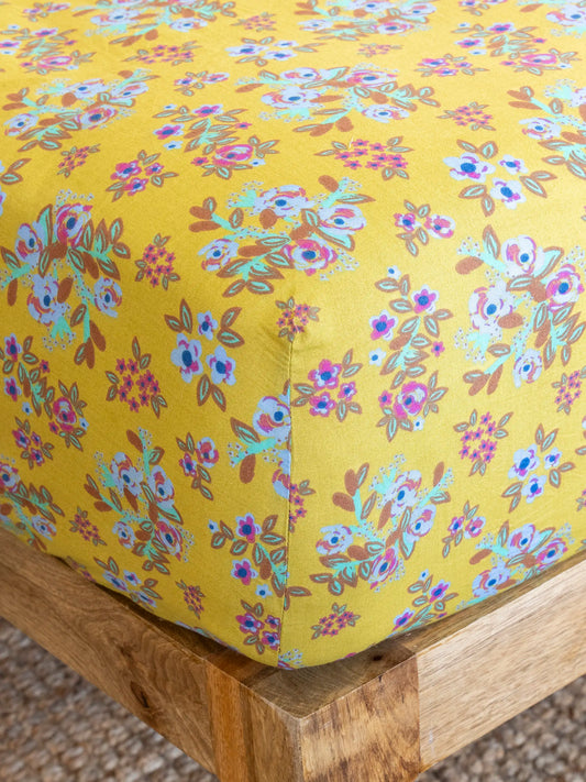 Mix & Match Cotton Fitted Sheet - Chartreuse Bouquet Blooms