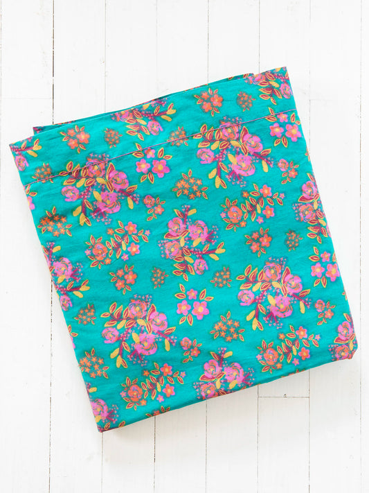 Mix & Match Cotton Flat Sheet - Teal Bouquet Blooms