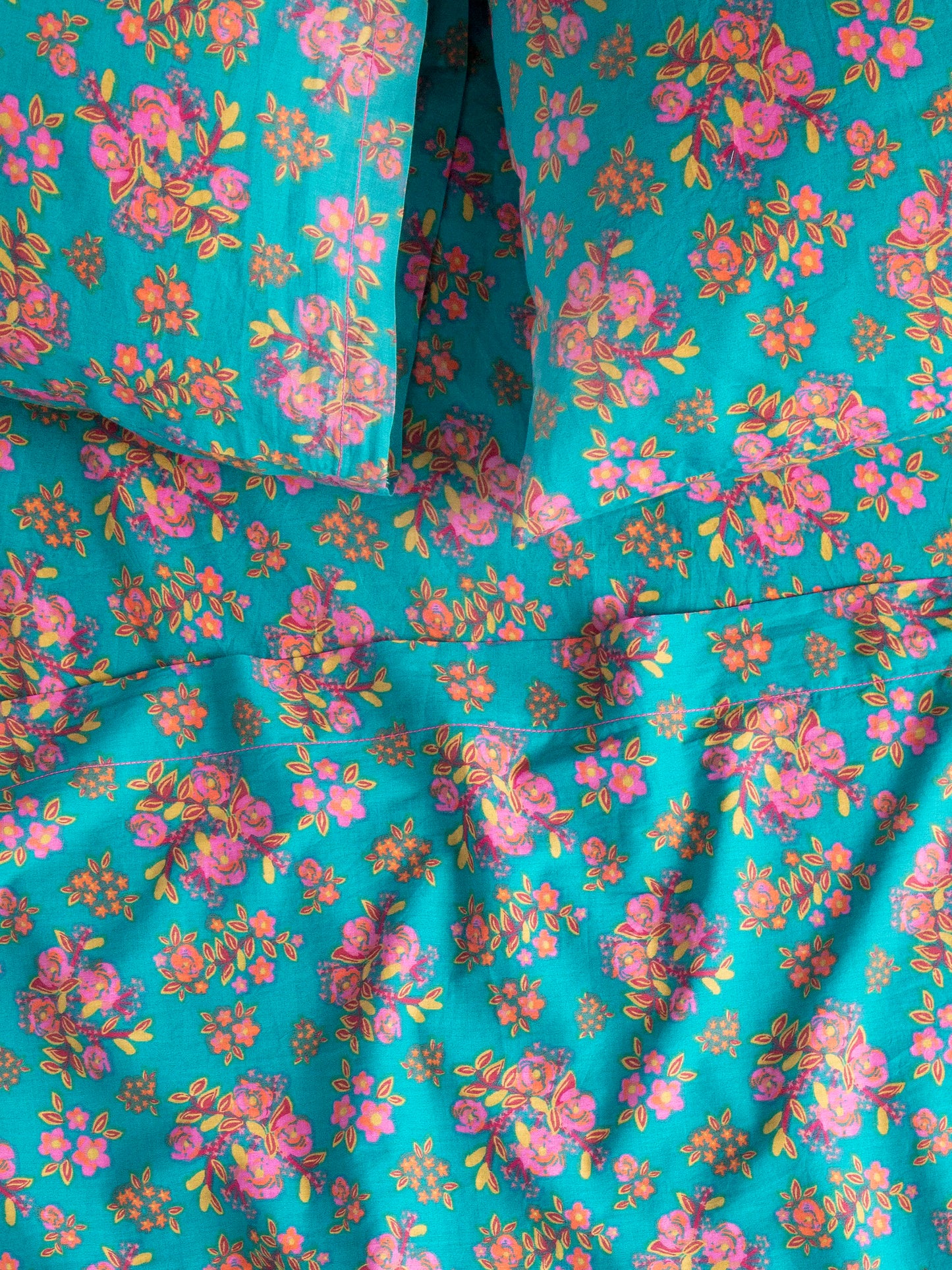 Mix & Match Cotton Flat Sheet - Teal Bouquet Blooms